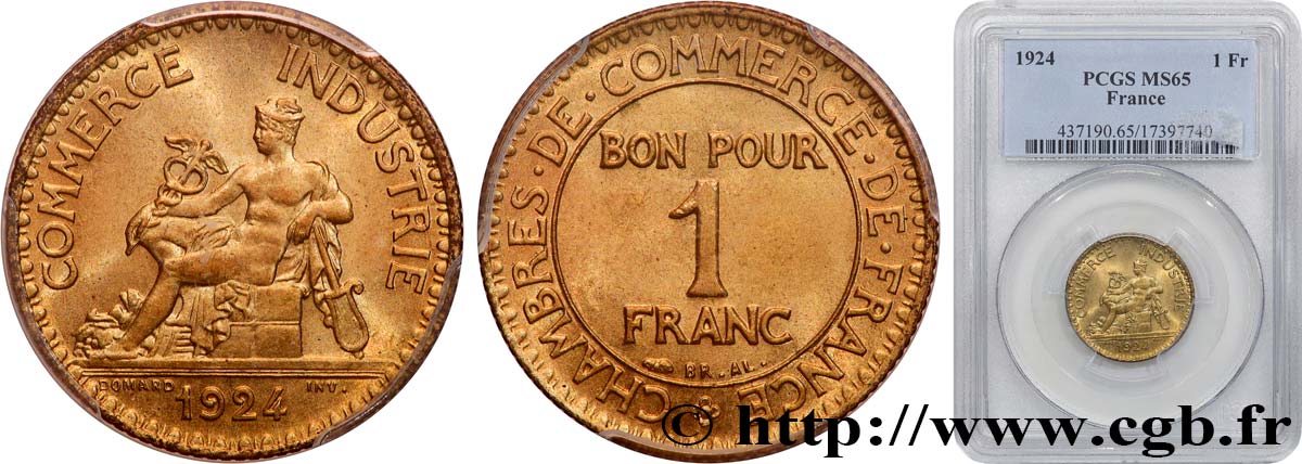 1 franc Chambres de Commerce 1924 Paris F.218/6 MS65 PCGS