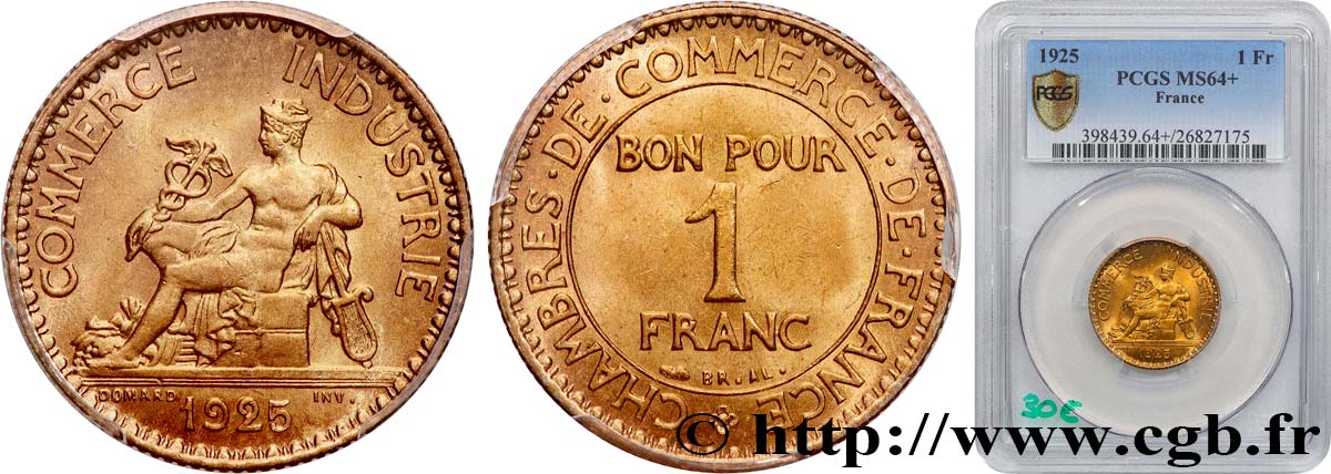 1 franc Chambres de Commerce 1925 Paris F.218/7 fST64 PCGS