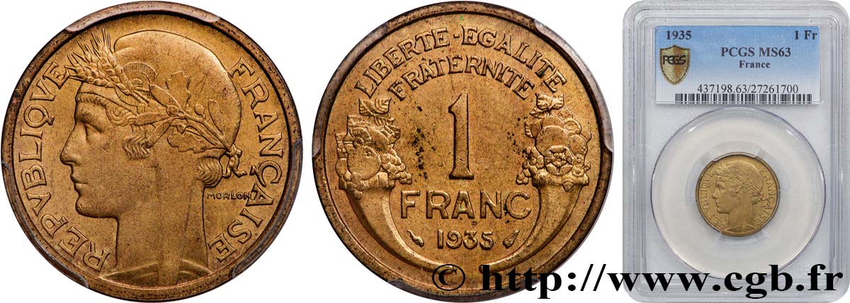 1 franc Morlon 1935 Paris F.219/6 SPL63 PCGS