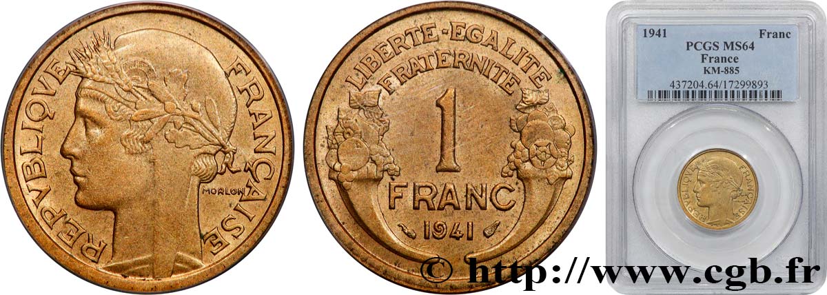 1 franc Morlon 1941 Paris F.219/12 SC64 PCGS