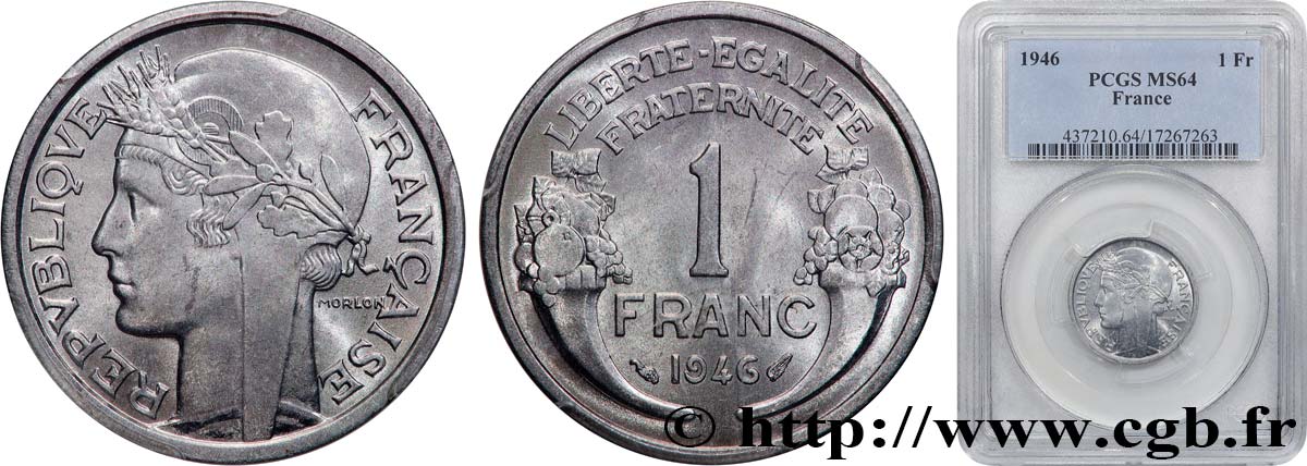 1 franc Morlon, légère 1946  F.221/9 SPL64 PCGS