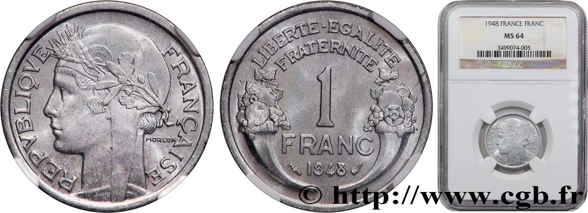 1 franc Morlon, légère 1948  F.221/13 fST64 NGC