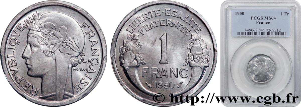 1 franc Morlon, légère 1950  F.221/17 fST64 PCGS