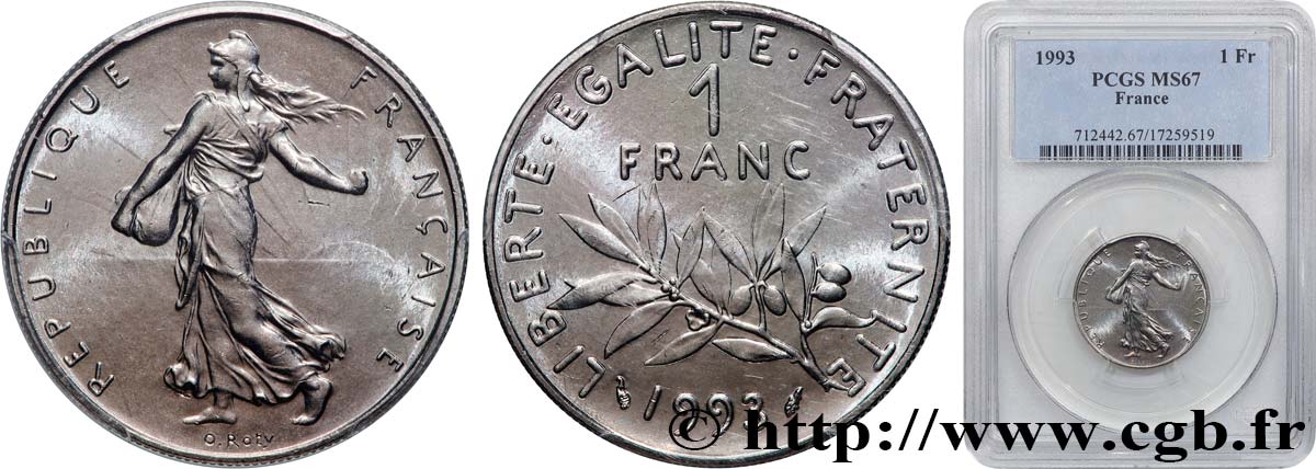 1 franc Semeuse, nickel 1993 Pessac F.226/40 FDC67 PCGS