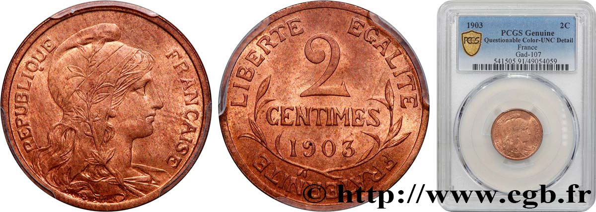 2 centimes Daniel-Dupuis 1903 Paris F.110/8 SUP+ PCGS