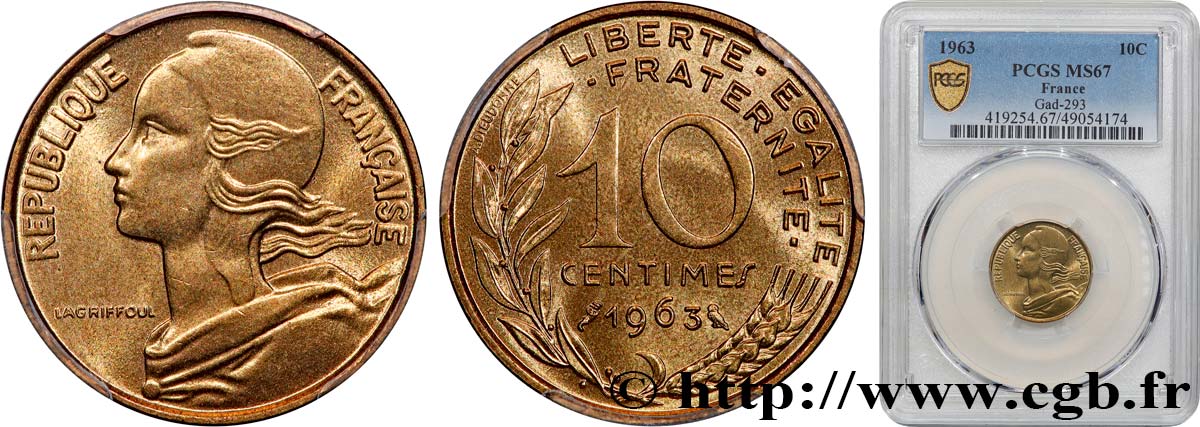 10 centimes Marianne 1963 Paris F.144/3 MS67 PCGS