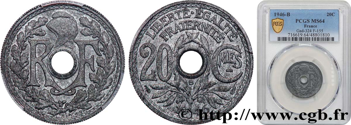 20 centimes Lindauer 1946 Beaumont-Le-Roger F.155/6 MS64 PCGS