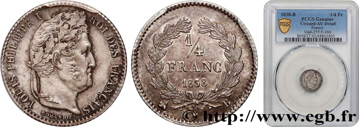 1/4 franc Louis-Philippe 1838 Rouen F.166/70 AU PCGS