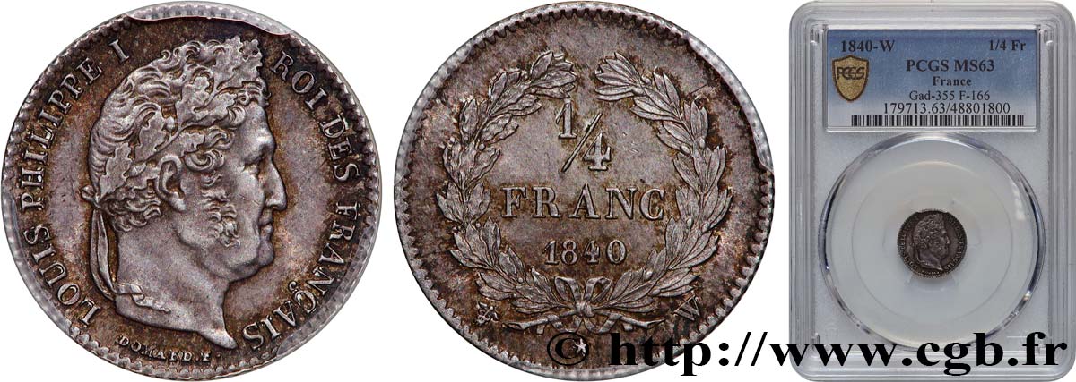 1/4 franc Louis-Philippe 1840 Lille F.166/84 SC63 PCGS