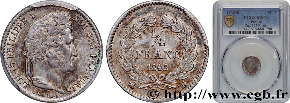 1/4 franc Louis-Philippe 1842 Rouen F.166/90 fST63 PCGS