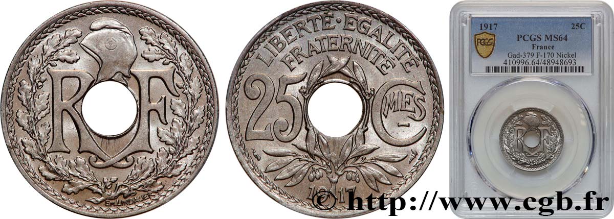 25 centimes Lindauer, Cmes souligné 1917  F.170/5 fST64 PCGS