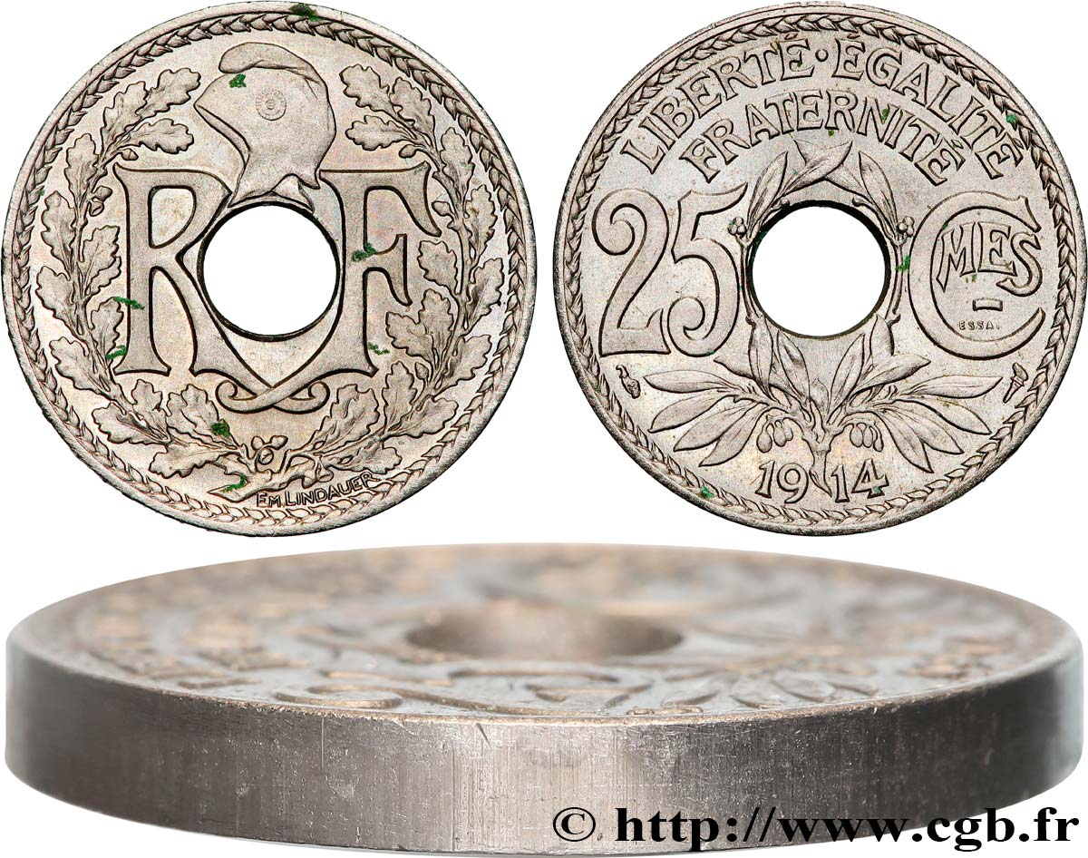 Essai-piéfort de 25 centimes Lindauer en nickel 1914 Paris GEM.77 EP SC 