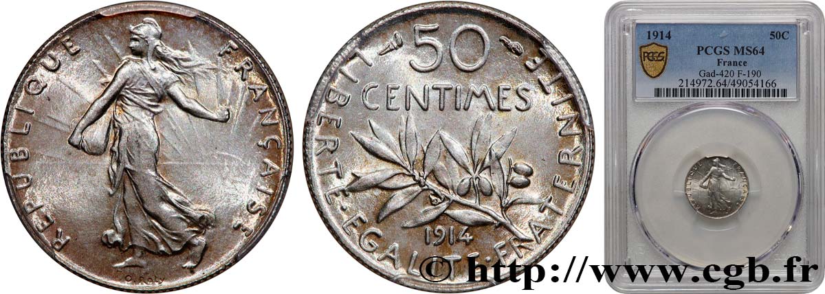 50 centimes Semeuse 1914 Paris F.190/21 SPL64 PCGS