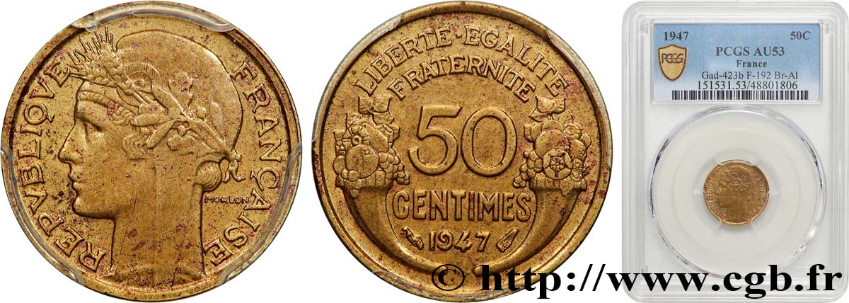 50 centimes Morlon 1947  F.192/19 AU53 PCGS