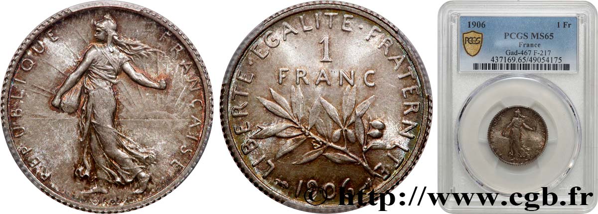 1 franc Semeuse 1906 Paris F.217/11 MS65 PCGS