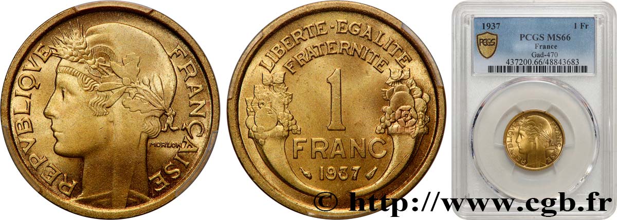 1 franc Morlon 1937 Paris F.219/8 MS66 PCGS