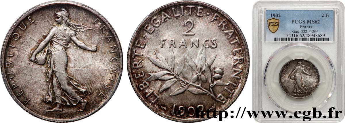 2 francs Semeuse 1902  F.266/7 SPL62 PCGS