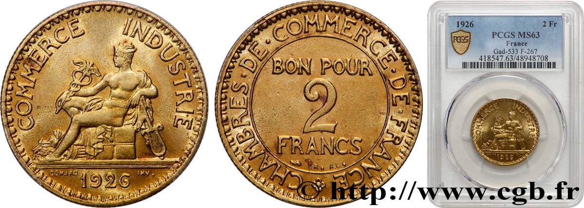 2 francs Chambres de Commerce 1926  F.267/8 SPL63 PCGS