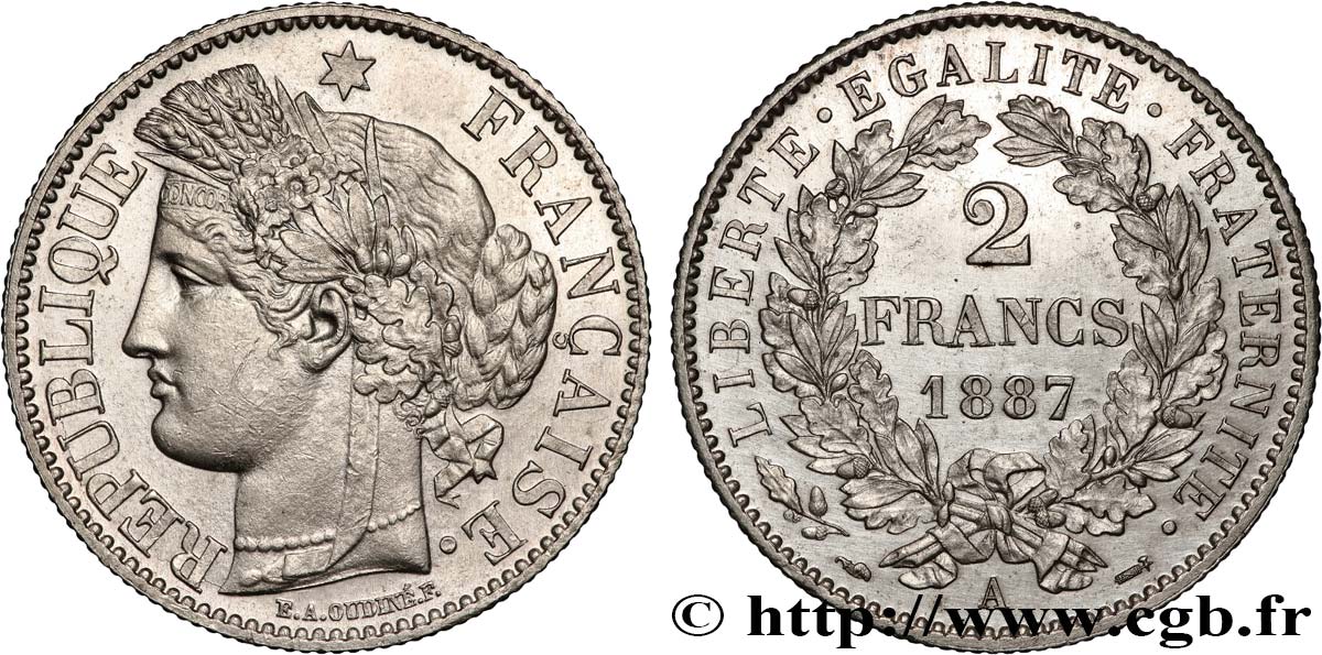 2 francs Cérès, avec légende 1887 Paris F.265/13 EBC+ 