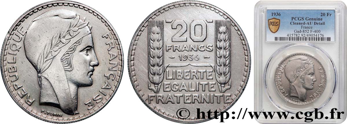 20 francs Turin 1936  F.400/7 AU PCGS