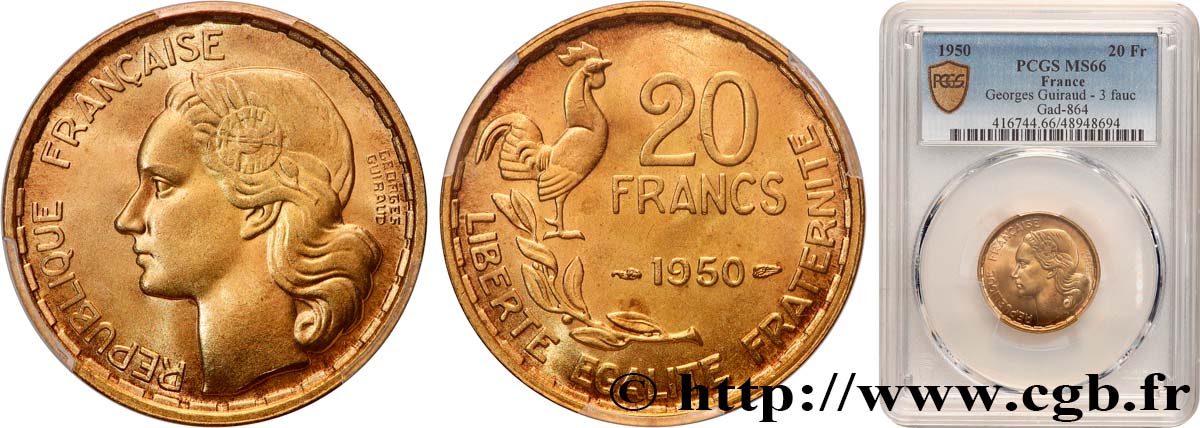 20 francs Georges Guiraud 1950  F.401/1 ST66 PCGS