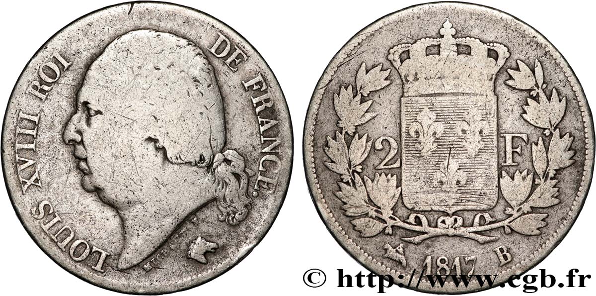 2 francs Louis XVIII 1817 Rouen F.257/9 SGE 