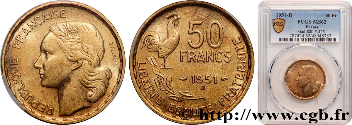 50 francs Guiraud 1951 Beaumont-Le-Roger F.425/6 VZ62 PCGS