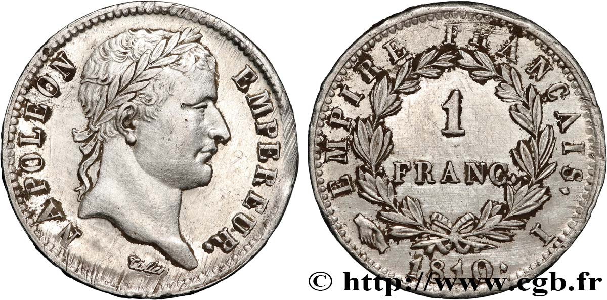 1 franc Napoléon Ier tête laurée, Empire français 1810 Limoges F.205/18 MBC 