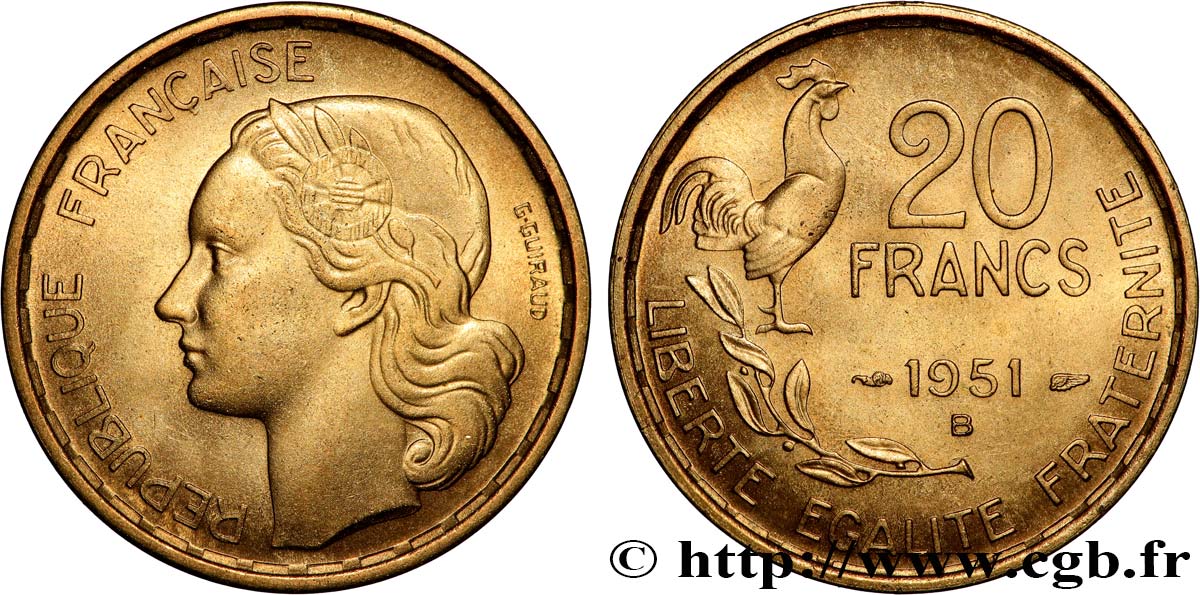 20 francs G. Guiraud 1951 Beaumont-Le-Roger F.402/8 SPL64 