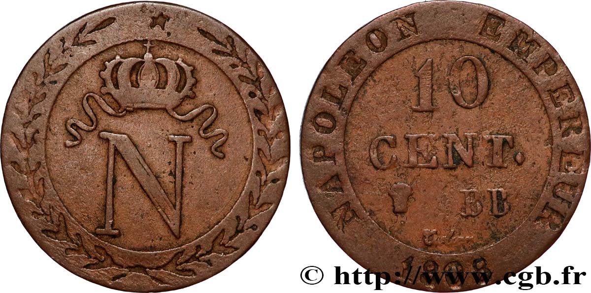 10 cent. à l N couronnée 1808 Strasbourg F.130/4 TB 