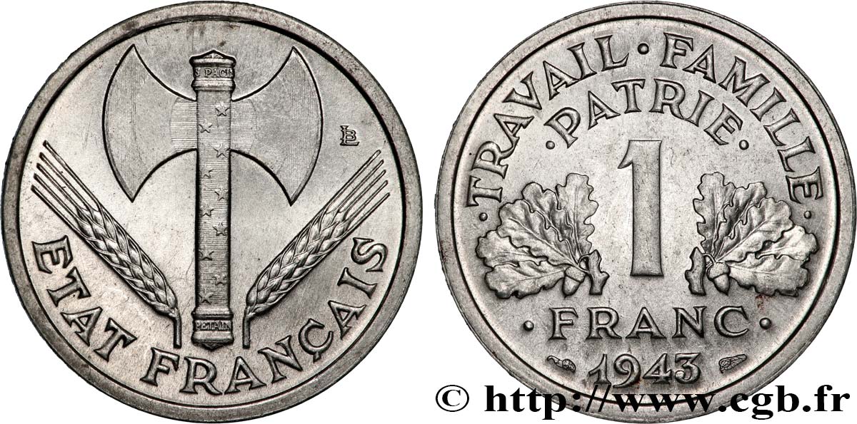 1 franc Francisque, légère 1943  F.223/3 SPL63 