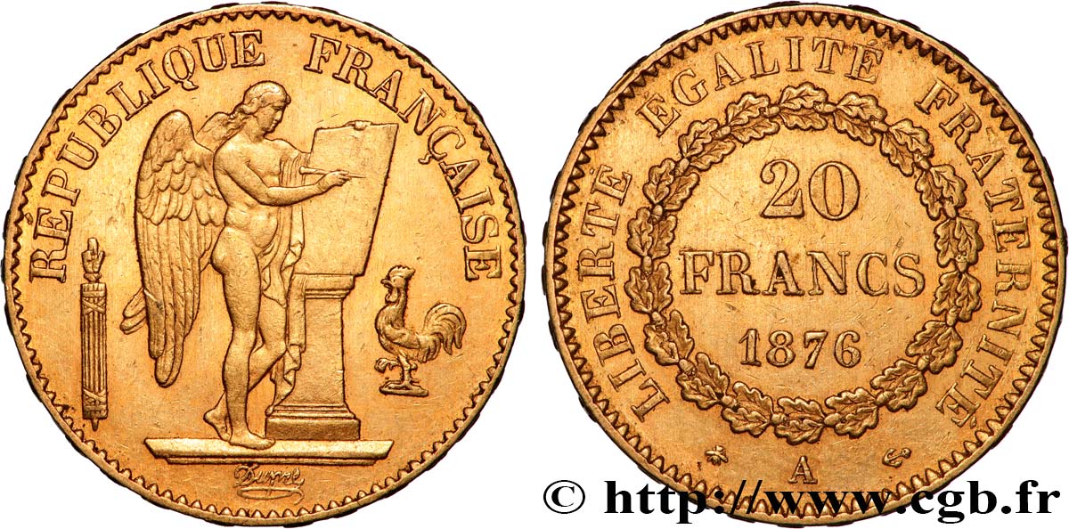 20 francs or Génie, Troisième République 1876 Paris F.533/4 q.SPL 
