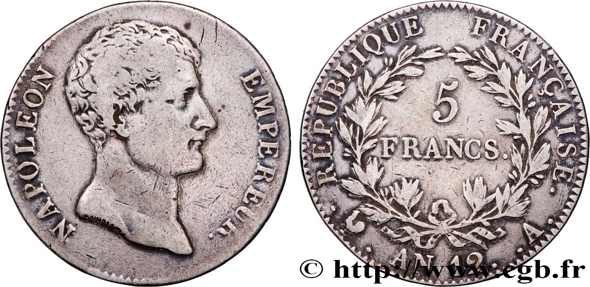 5 francs Napoléon Empereur, type intermédiaire 1804 Paris F.302/1 BC 