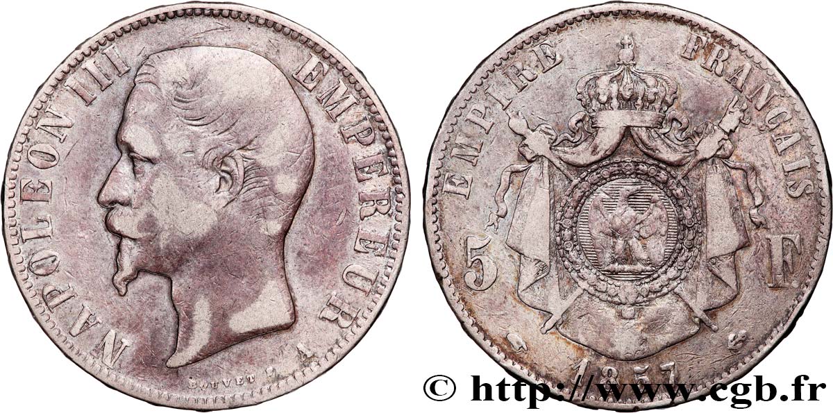 5 francs Napoléon III, tête nue 1857 Paris F.330/10 S 