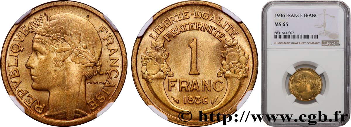 1 franc Morlon 1936 Paris F.219/7 MS65 NGC