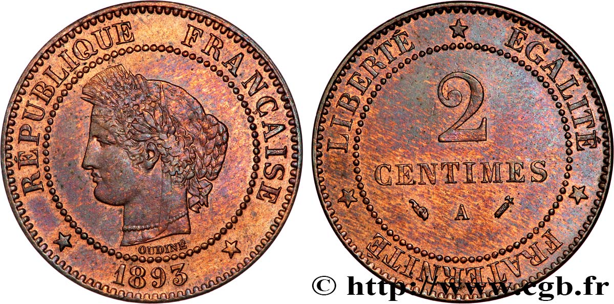 2 centimes Cérès 1893 Paris F.109/19 SPL+ 