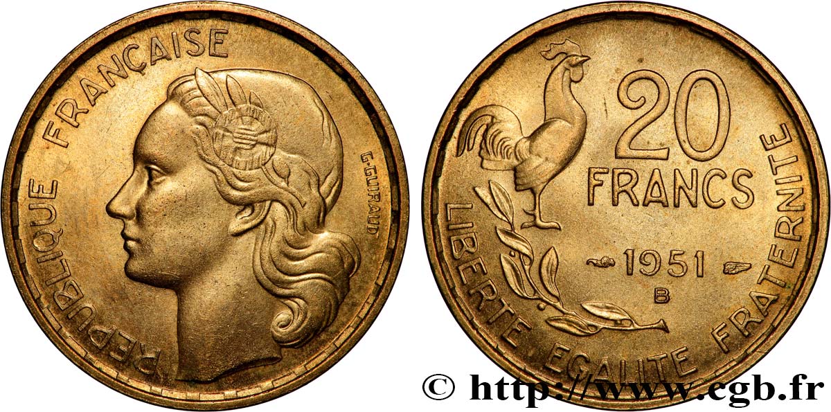 20 francs G. Guiraud 1951 Beaumont-Le-Roger F.402/8 SPL64 