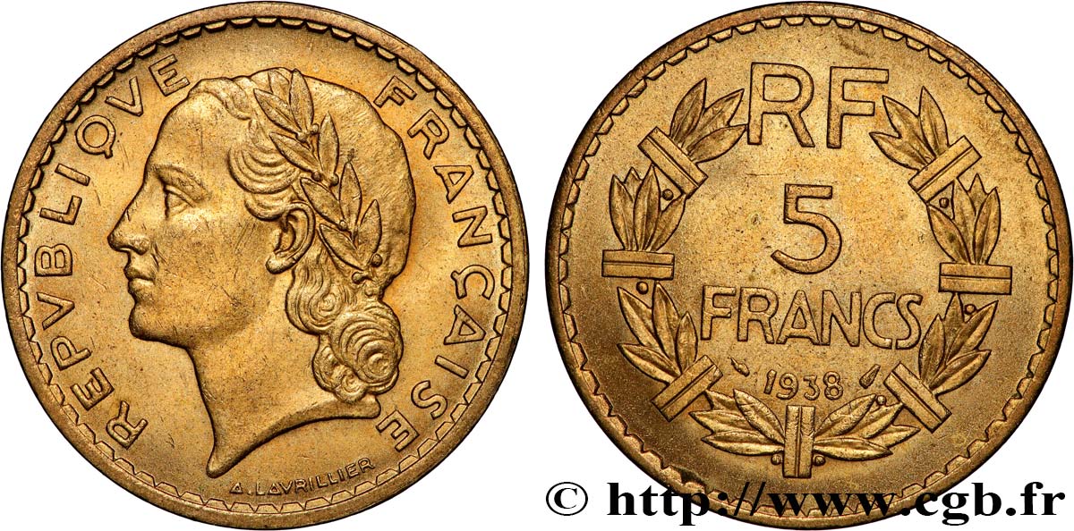 5 francs Lavrillier, bronze-aluminium 1938  F.337/1 VZ+ 