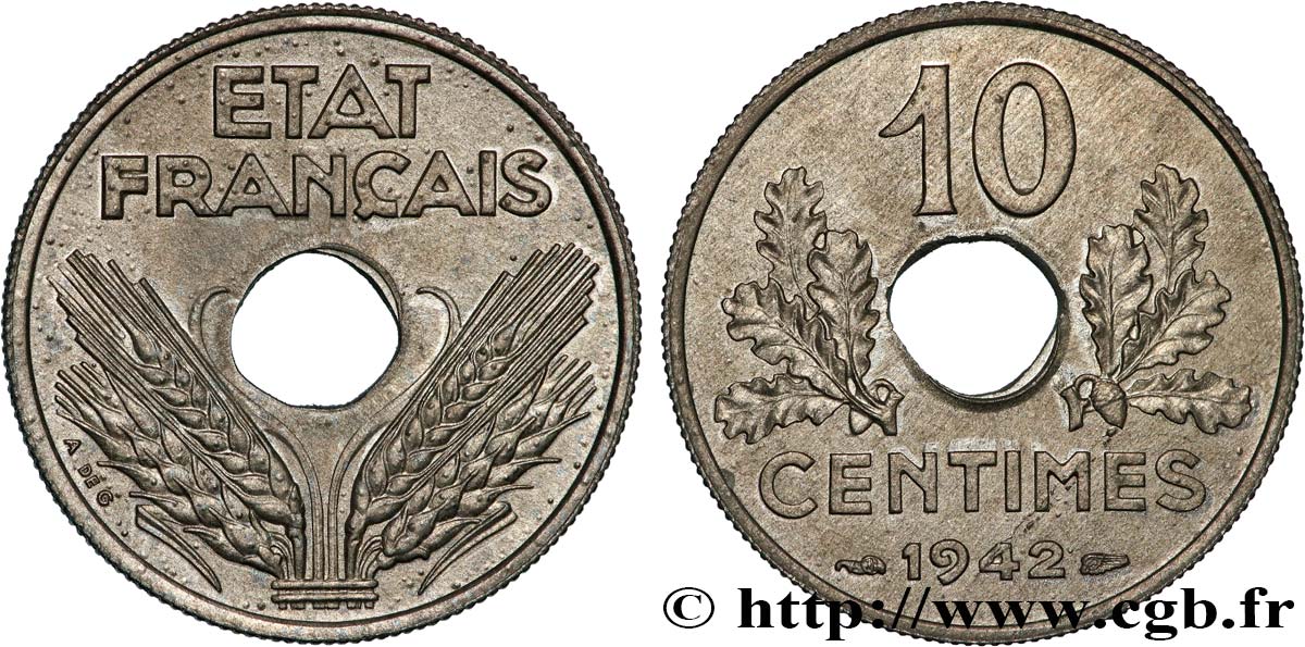 10 centimes État français, grand module 1942  F.141/4 fST64 