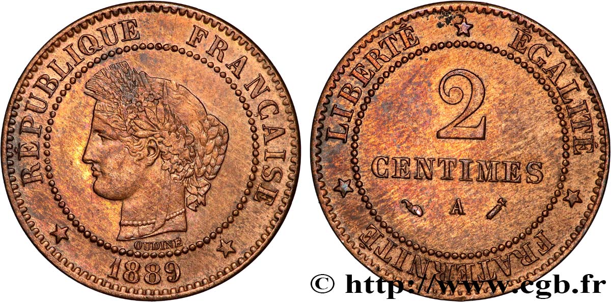 2 centimes Cérès 1889 Paris F.109/15 VZ 