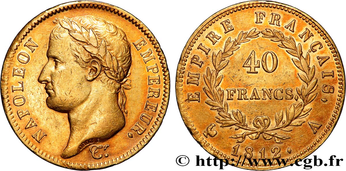 40 francs or Napoléon tête laurée, Empire français 1812 Paris F.541/9