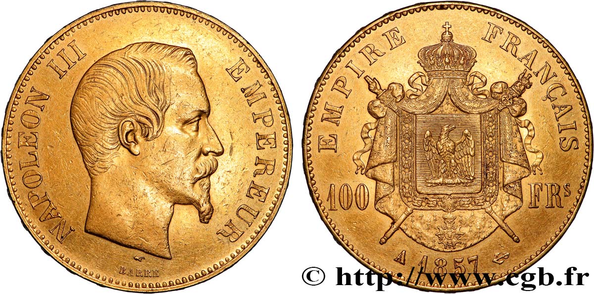 100 francs or Napoléon III, tête nue 1857 Paris F.550/4