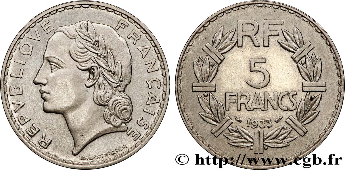Essai de 5 francs Lavrillier, nickel 1933  F.336/1 SUP62 