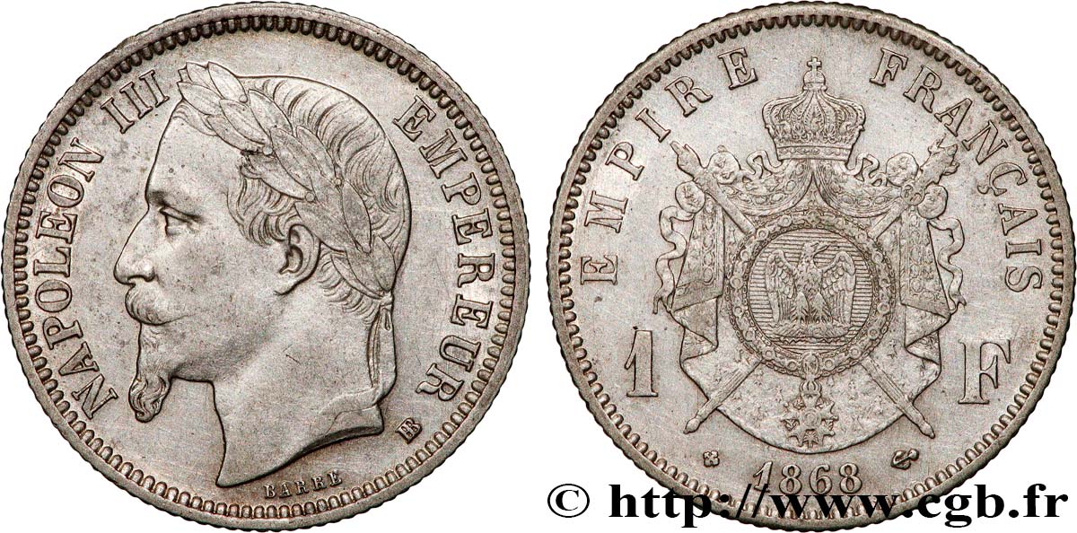 1 franc Napoléon III, tête laurée 1868 Strasbourg F.215/11 q.SPL 