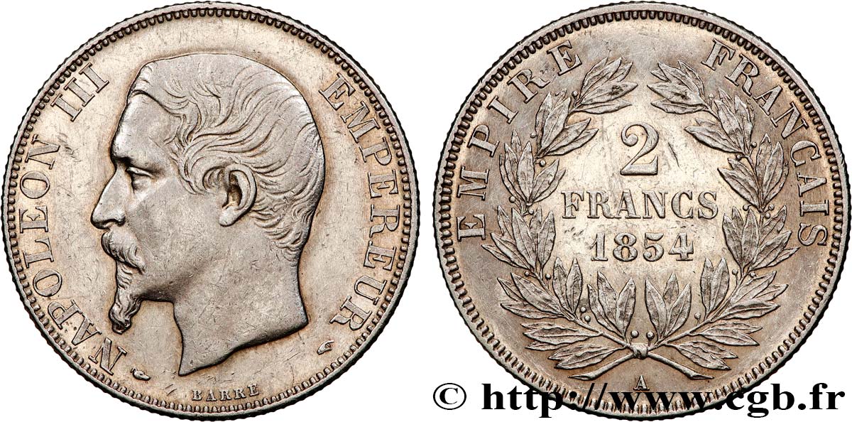 2 francs Napoléon III, tête nue 1854 Paris F.262/2 SUP+ 