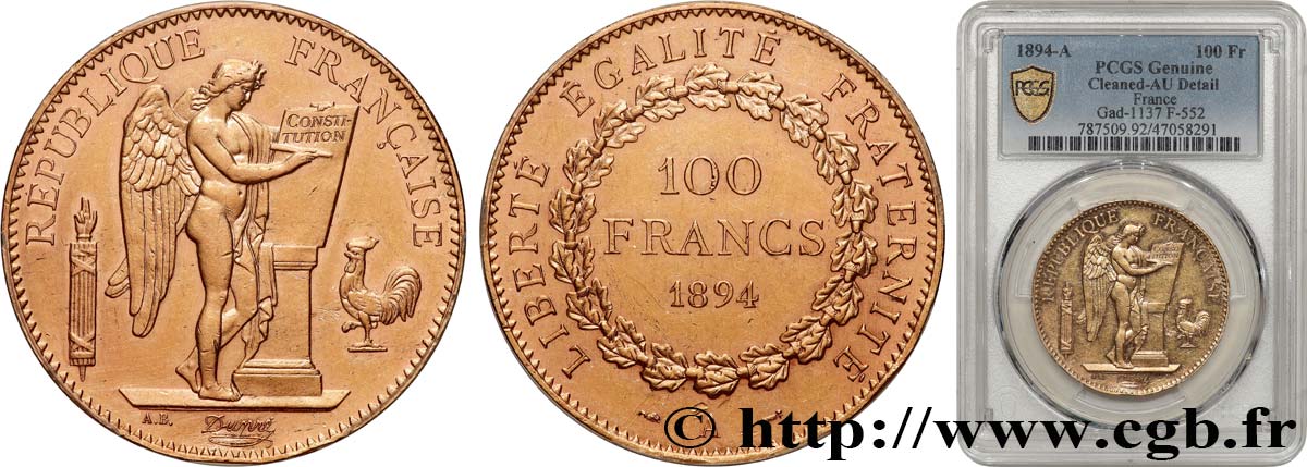 100 francs génie tranche inscrite en relief Dieu protège la France 1894 Paris F.552/10 SUP PCGS