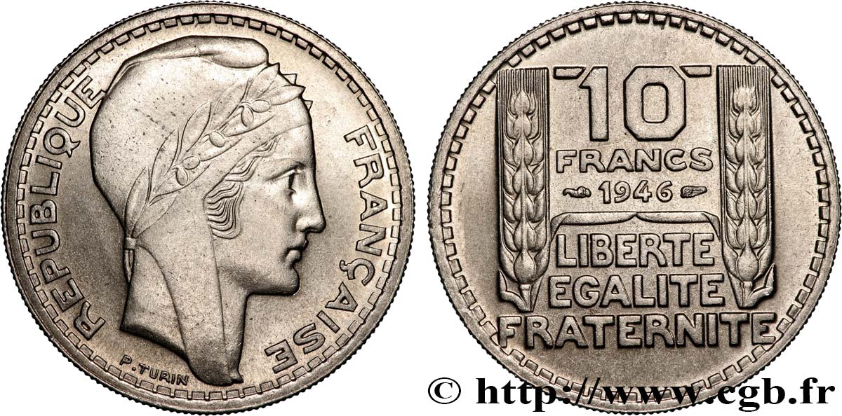 10 francs Turin, grosse tête, rameaux courts 1946  F.361A/2 SUP+ 