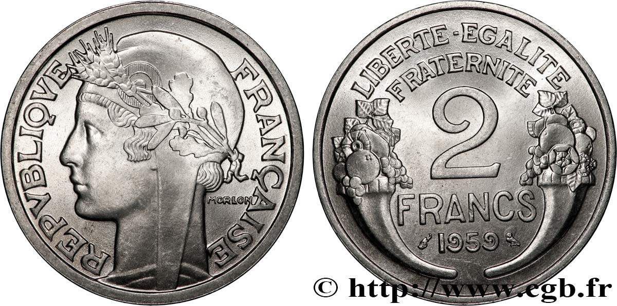 2 francs Morlon, aluminium 1959  F.269/19 fST+ 