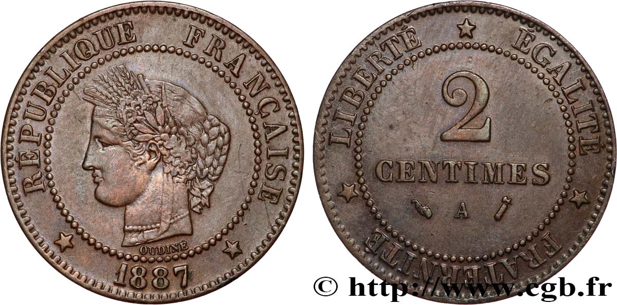 2 centimes Cérès 1887 Paris F.109/13 TTB+ 