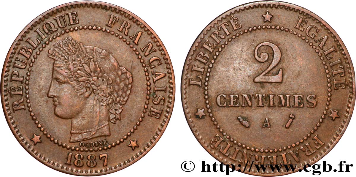 2 centimes Cérès 1887 Paris F.109/13 TTB+ 